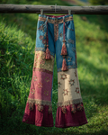 Spring/Summer Color Block Denim Linen Flared Pants9142