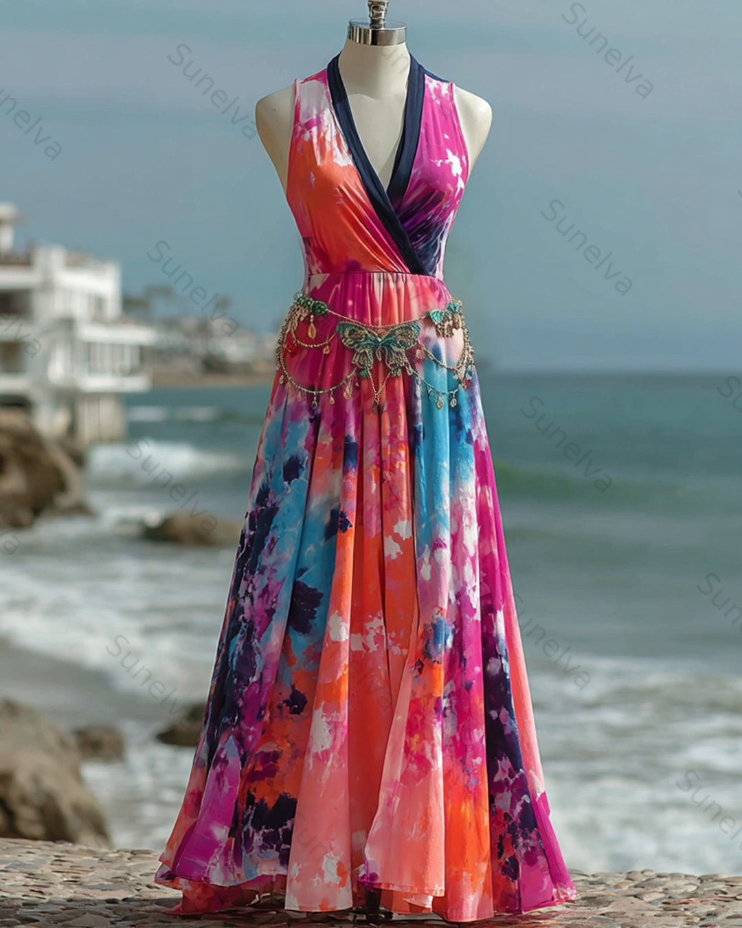 Women's Summer Vacation Fashionable and Elegant Irregular Tie-Dye Dress 5963