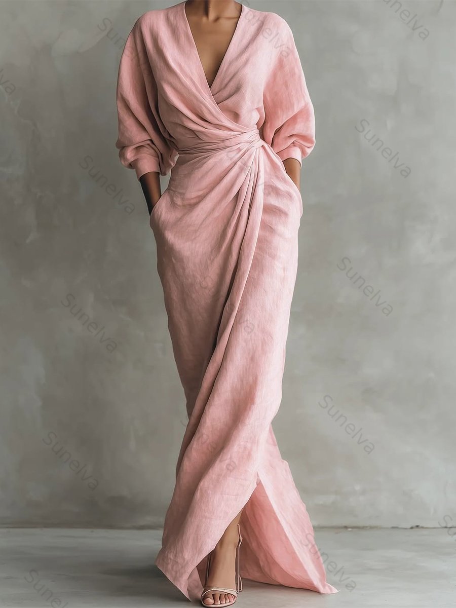 Women's Linen And Cotton Extra-long Dress 7e55