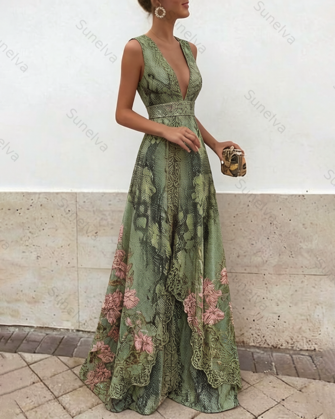 Women's Vacation Irregular Ruffle Flowers Embroidery Dress 7325