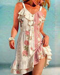 Women's Elegant Asymmetrical Ruffled "Faith" Linen Dress 7223