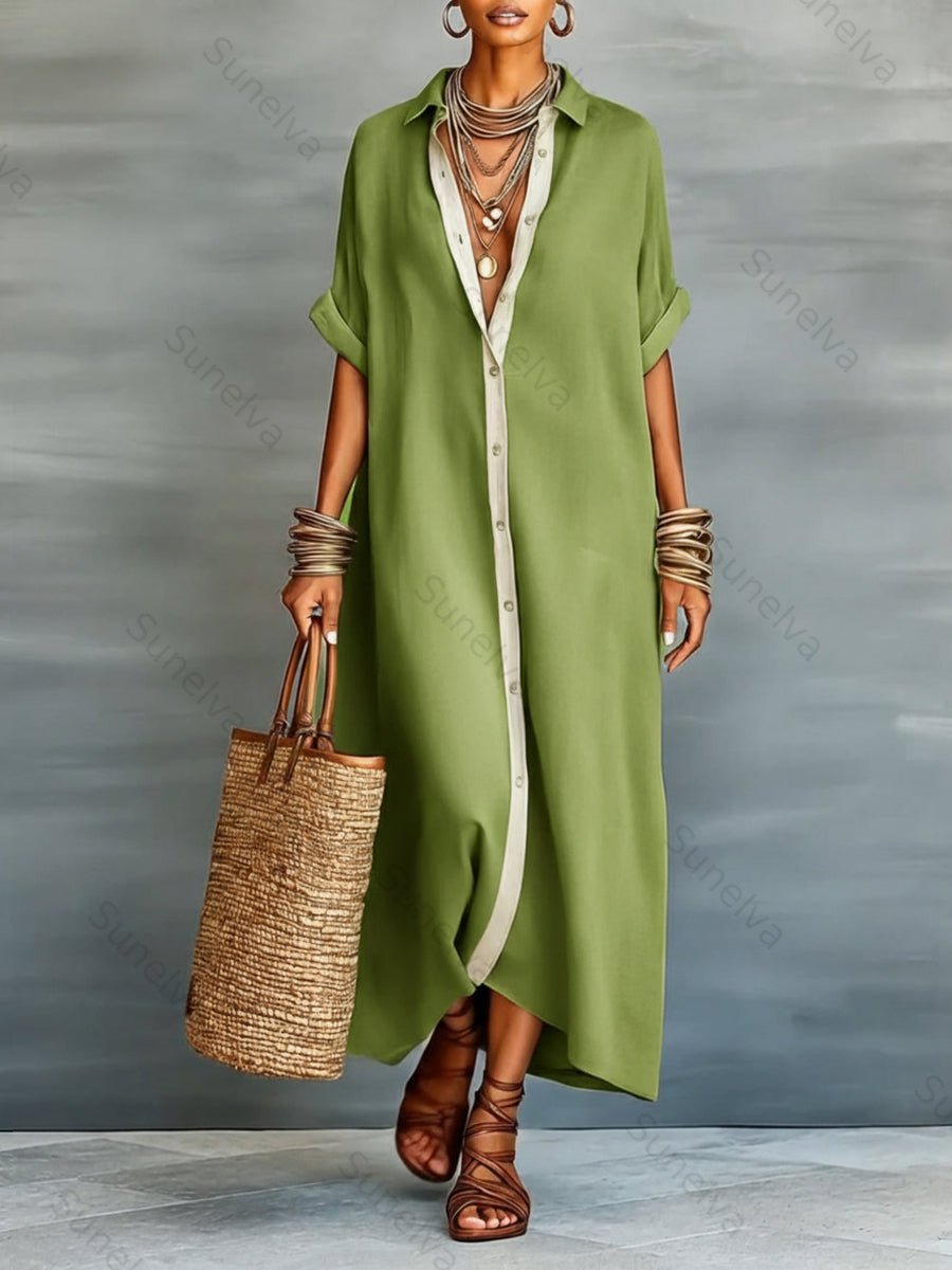 Women's Loose-fitting Linen And Cotton Shirt Dress 69ab