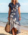 Women's Summer Elegant Floral Embroidered Linen Dress 3575