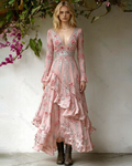 Women's Vacation Irregular Ruffle Flowers Embroidery Dress 5168