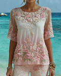 Women's Spring Retro Style Handmade Floral Embroidered Top 1802