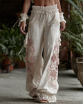 Women's Summer Fashion Floral Embroidered Linen Trousers 2210