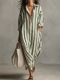 Casual And Cozy Striped Linen-cotton Dress 587b